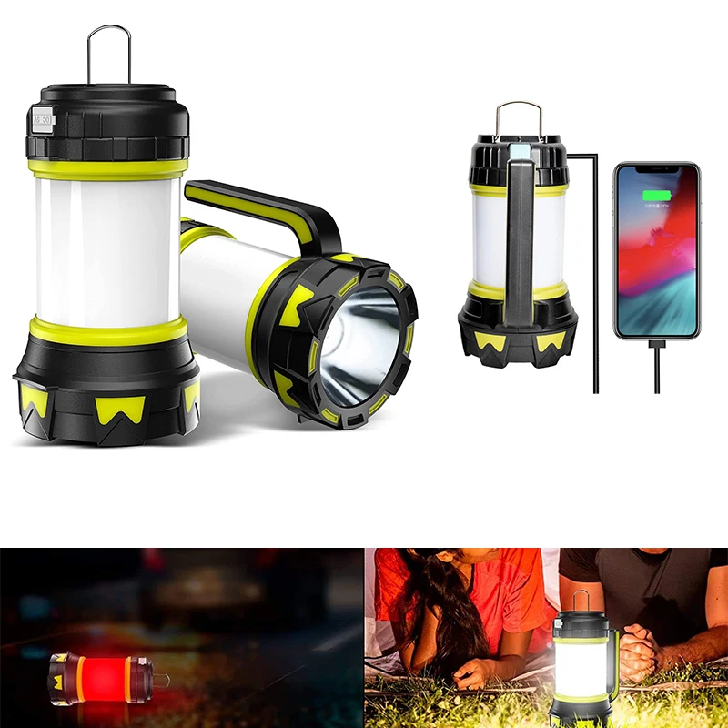 Lanterna poderosa portátil usb recarregável luz de acampamento led regulável holofote luz de trabalho à prova dwaterproof água luz de emergência