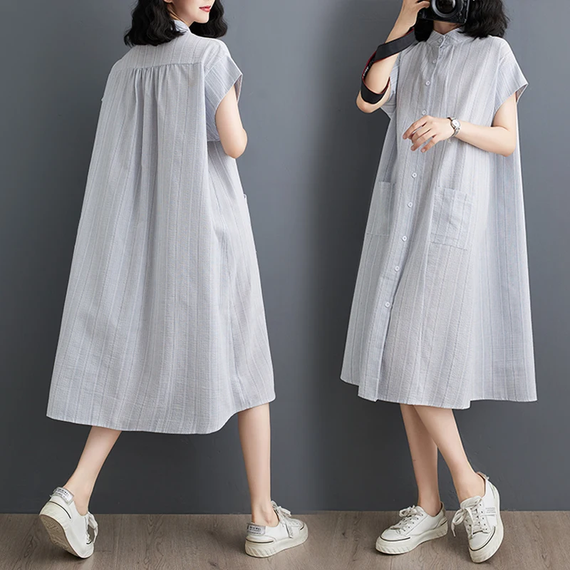 

Женская летняя свободная юбка миди в синюю полоску ort Sve irt Dr, большая хлопково-льняная юбка трапециевидной формы в стиле ретро для поездок на работу