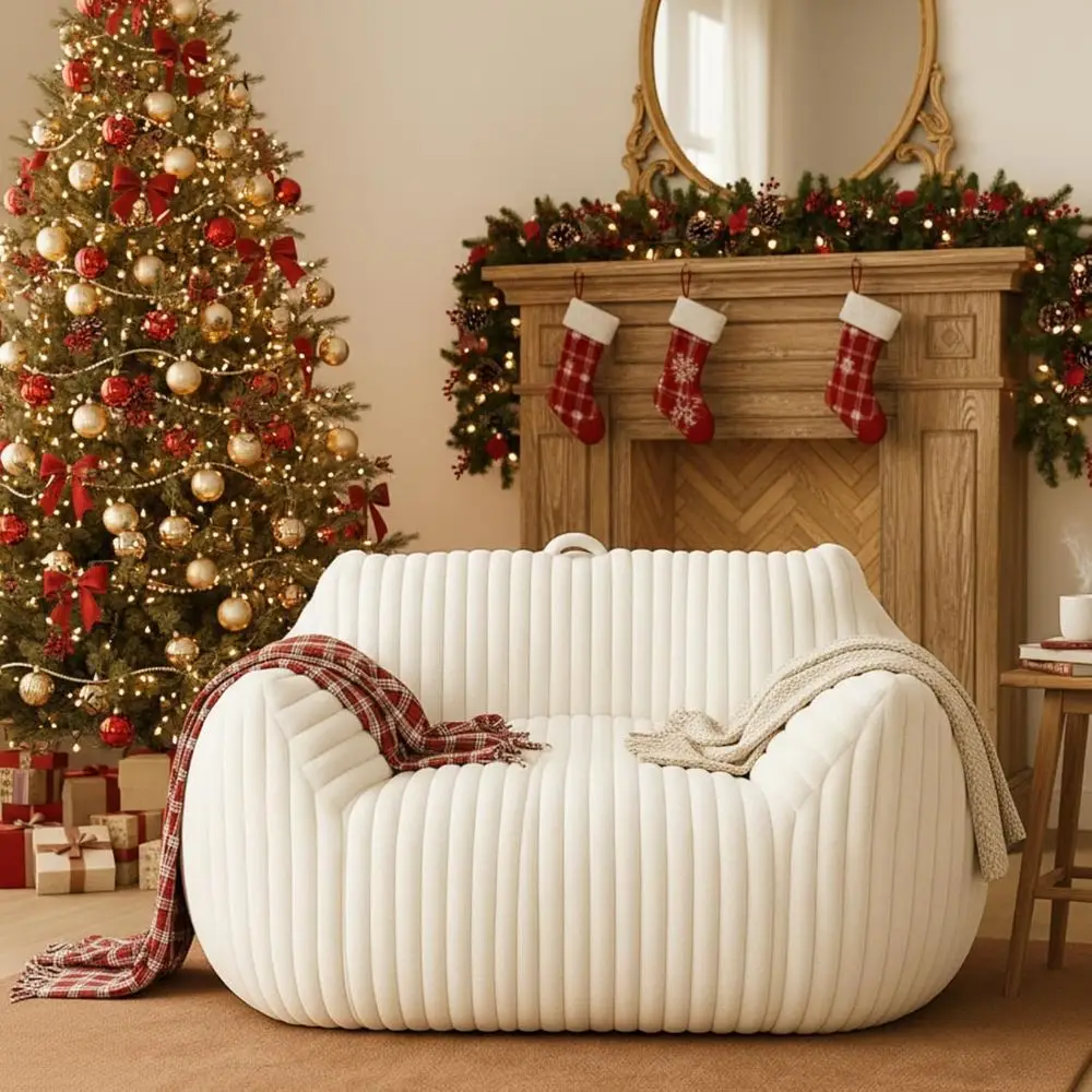 

Bean Bag Chair Cover Only (No Filler) Faux Fur Bean Bag Lazy Sofa Cover with Armrests and Back Support Stuffed Animal Storage Wi