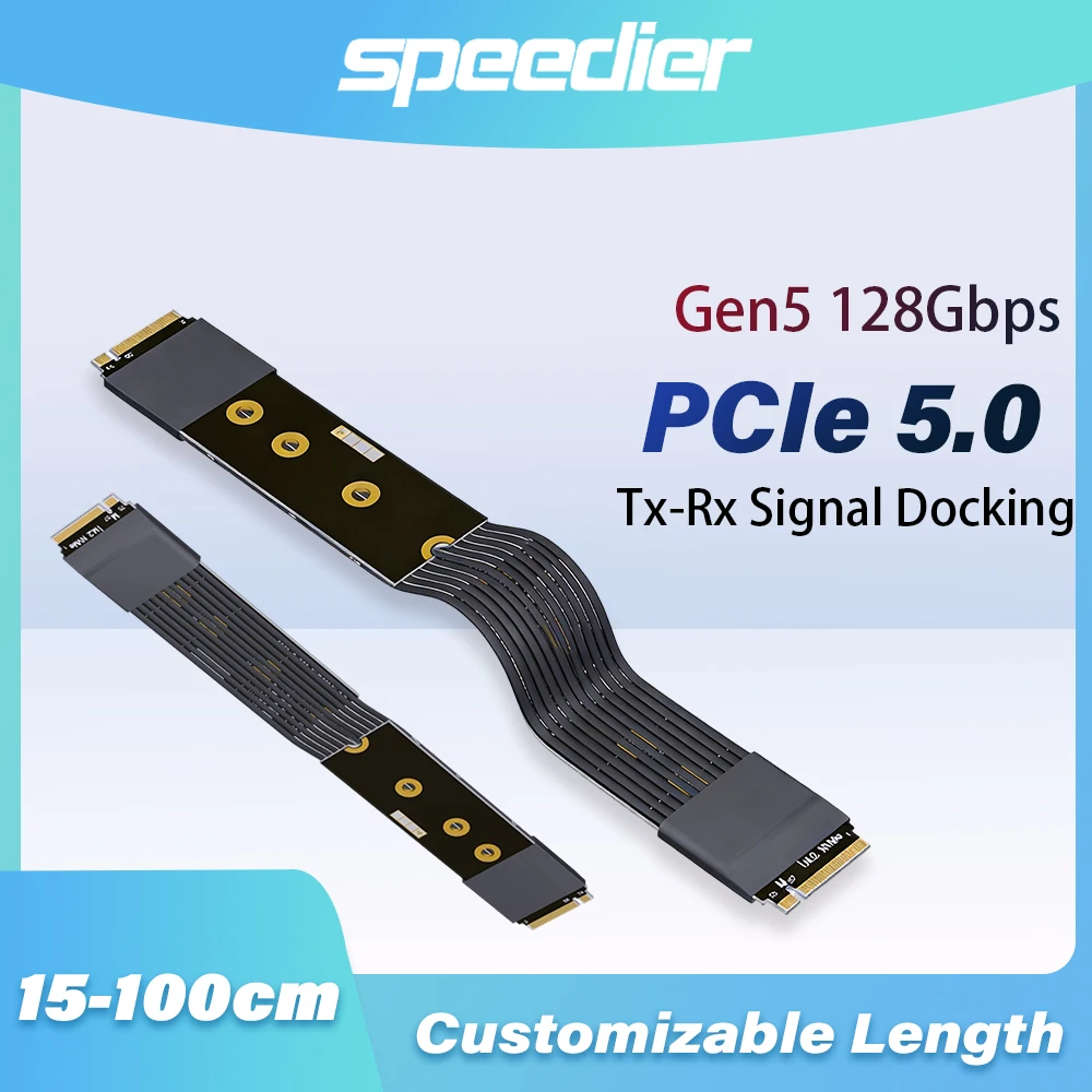 PCIe 5.0 x4  M.2 NVMe to M.2 Nvme Male Signal Dock Extension Cable Gen5 128Gbps Full Speed PCI-e Tx-Tx Rx Riser Adapter 15-100cm