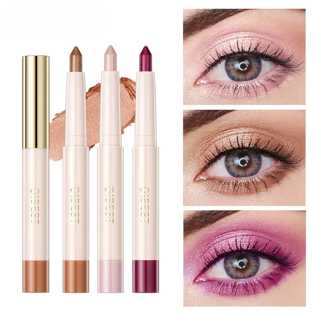 QIBEST Waterproof Pearlescent Eyeshadow Pencil Stick Glitter Shimmer Pigment Eye Shadow Liner Highlighter Pen Eyes Makeup Tools