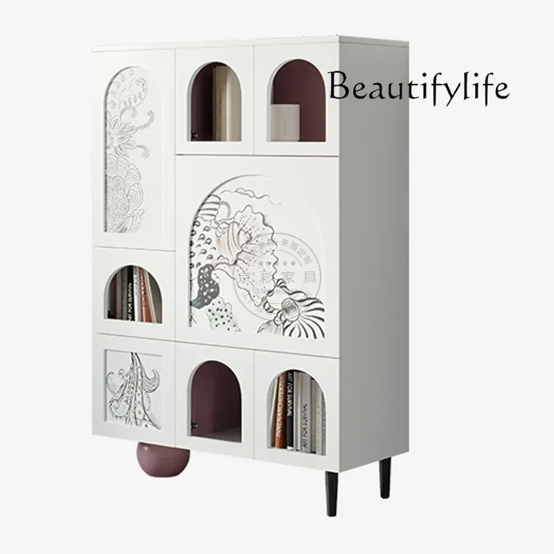 

Nordic cream style solid wood painted storage cabinet household simple decorative cabinet