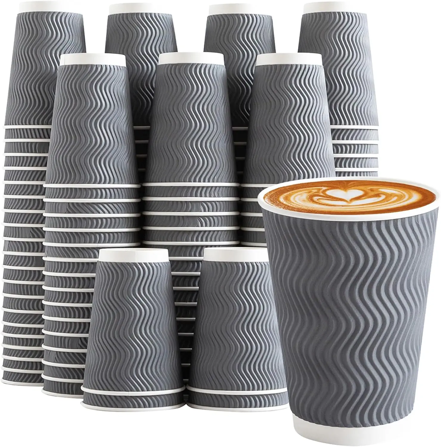 

Coffee Cups 12 oz 120 Pack, Corrugated Insulated Ripple Wall Disposable Paper Coffee Cups 12oz, To Go for Hot Beverage or Col