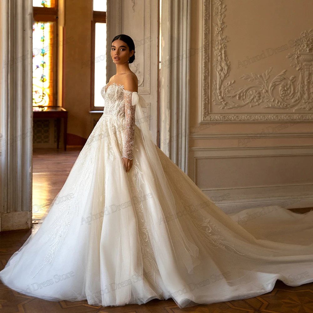 Splendidi abiti da sposa abiti da principessa a-line Tulle abiti da sposa a strati Appliques di pizzo con spalle scoperte Vestidos De Novia 2024