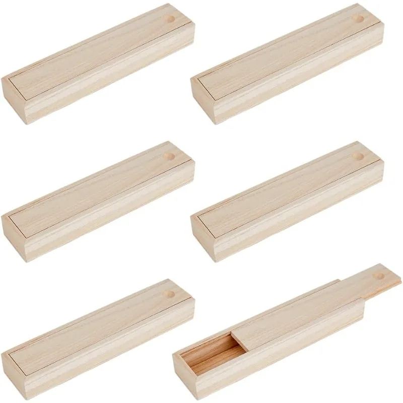 6/12pcs Small Wood Box with Sliding Lid Rectangle Wooden Storage Chest Pen/Pencil Case DIY Jewelry Box Christmas Gift