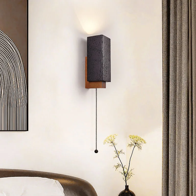 Ancient Chinese Wabi Sabi Style Wall Light for Living Room Study Bedroom Bedside Cable Sconce Lighting