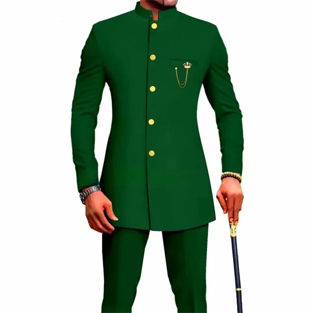 

Custom 2-Piece Men's Suit - Solid Color Formal Business Wedding Blazer & Pants Stand Collar Single-Breasted Slim Fit Tuxedo