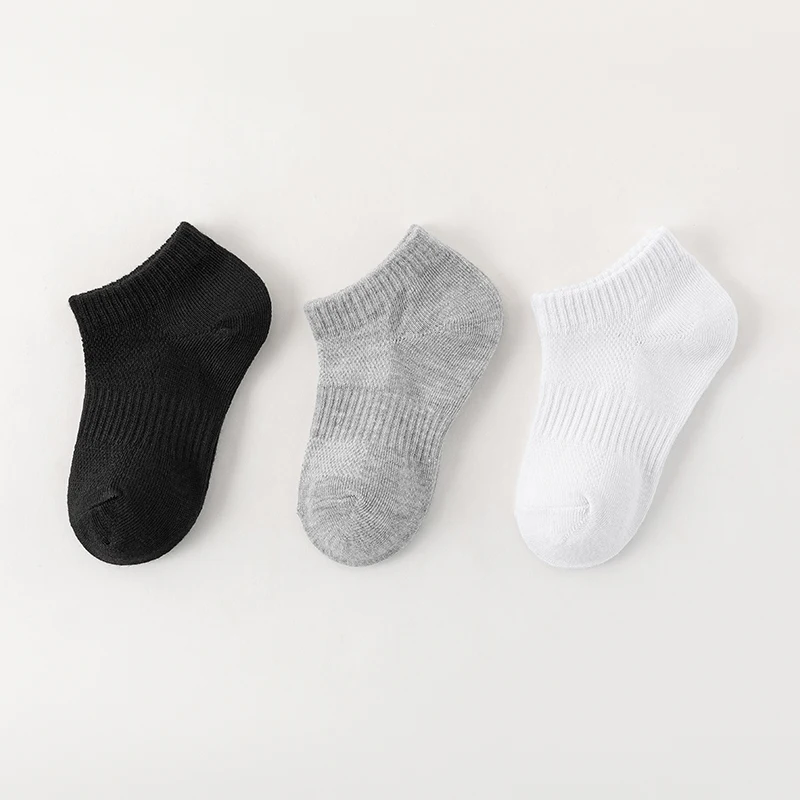 6 Paar Kindersocken, atmungsaktives Mesh, Mädchen-Söckchen, weiß, schwarz, einfarbig, Jungen-Sportsocken für Frühling und Sommer – Detail 7