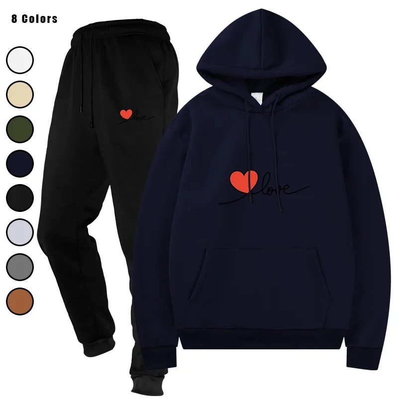

Autumn Winter Men's Two - Piece Hooded Sweatshirt and Sweatpants Jogging Set Streetwear Casual Clothing