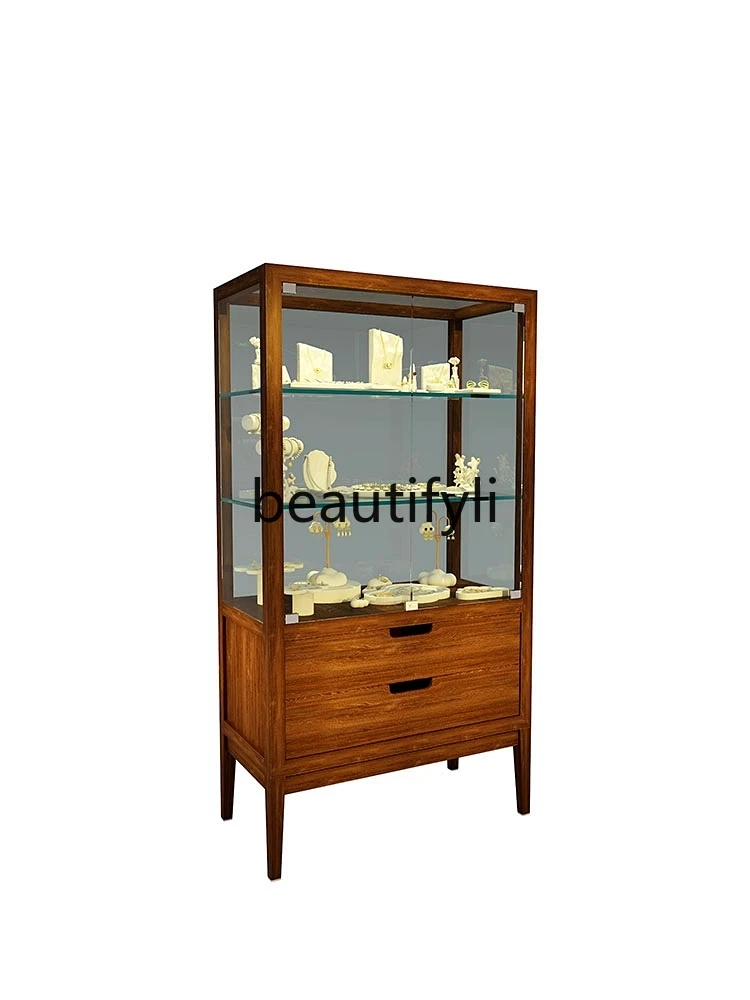 Jewelry, porcelain glass, Zhongdao display cabinet, retro solid wood paint cabinet, museum display cabinet customization