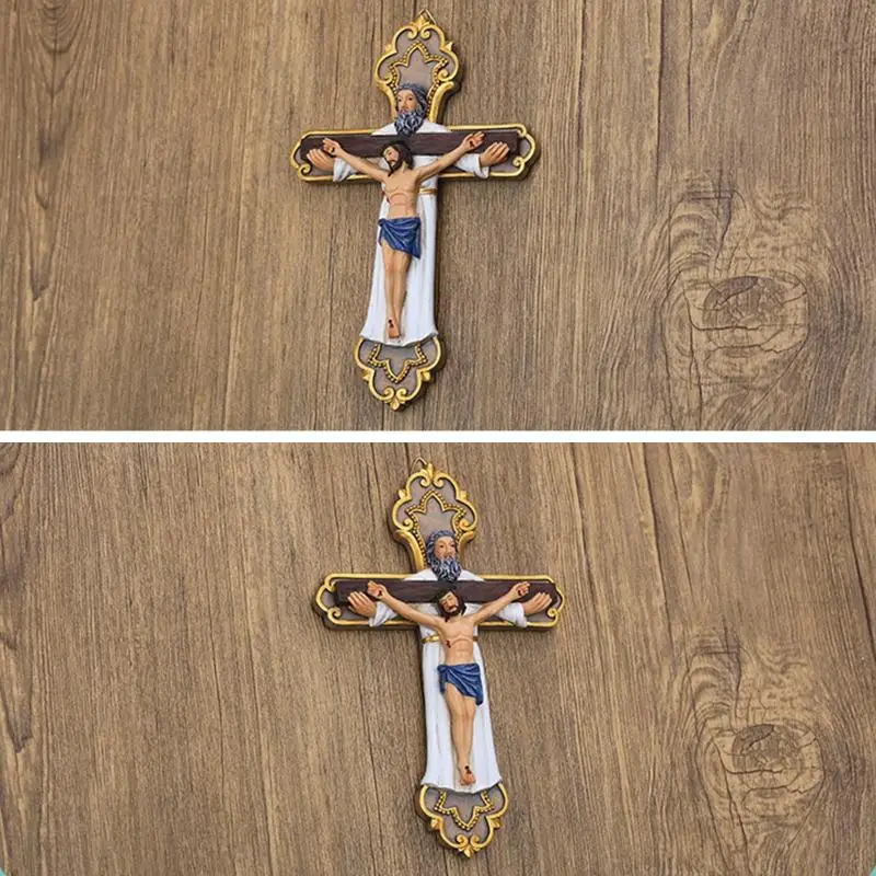 77JB Holy Crucifix Resin Jesus for Cross with God Religious Crucifixion Statue Catholic Figurine Prayer Wall Hanging Decorati