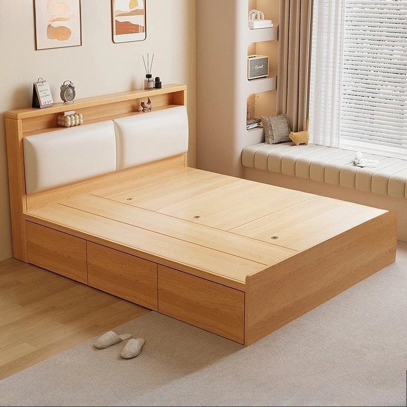 Solid wood bed, storage, tatami bed, high box, storage, double