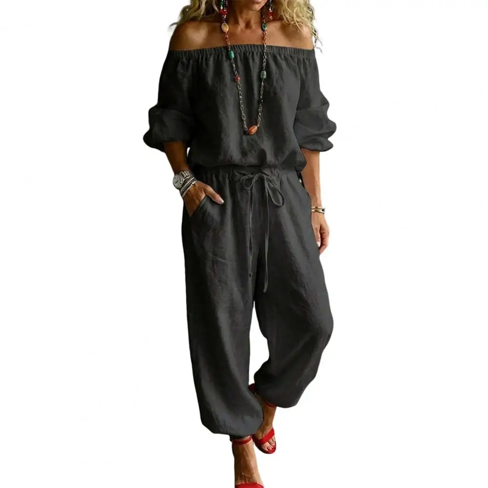 Casual Women Jumpsuit Women's Off Shoulder Jumpsuit with Tie Waist Casual Half Sleeve Rompers Summer One Piece Outfits