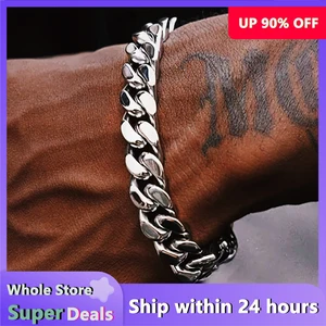 Non-fading Titanium Steel Bracelets for Men and Women, Fashion 7mm Width Cuban Chain,Hip Hop Cool Bracelet Wedding Accessories