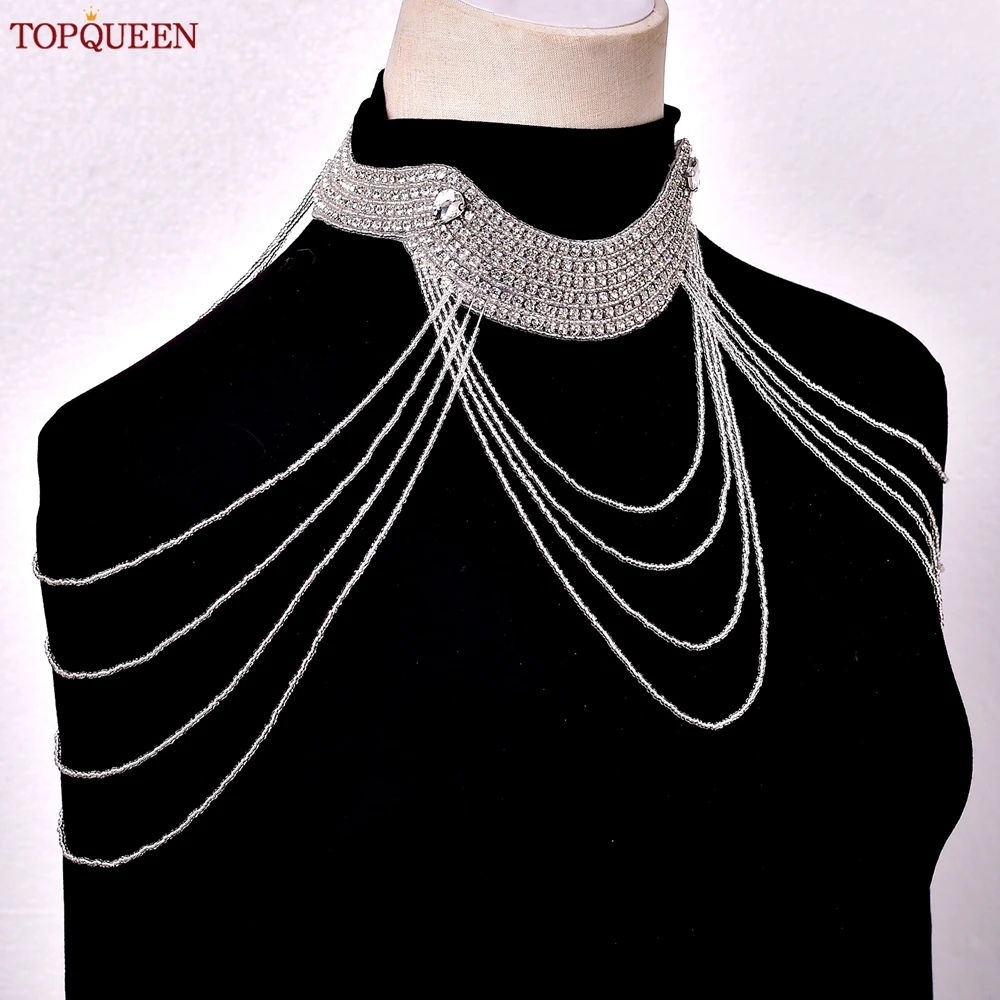 TOPQUEEN Multi-Strand Tassel Shoulder Chain, Women's Shoulder Decoration Chest Chain for Festivals and Dresses SG69