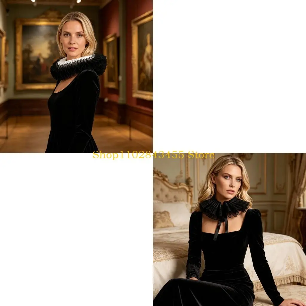 49mc-sophisticated-detachable-neck-ruff-polyester-drama-accessory-ideal-for-bridal-wear-and-period-dramas