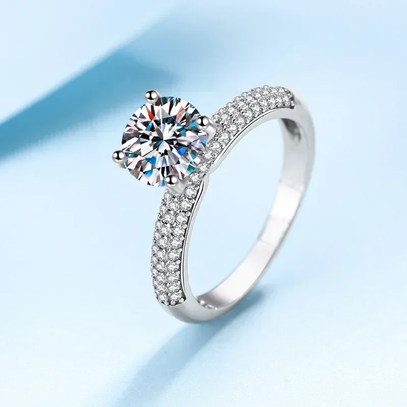Luxury 2 Carat Moissanite Diamond Four Claw Rings for Women, PT950 Platinum Wedding Ring D Color Sparkling Fine Jewelry Gift
