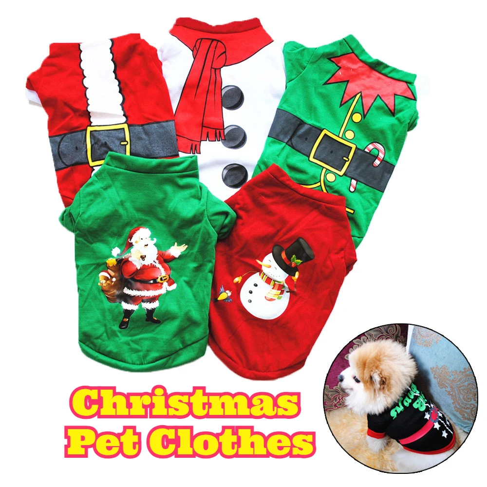 

Christmas Dog Clothes New Year Pets Dogs Clothing for Small Medium Dogs Snowman Print Puppy T-shirt Chihuahua Pug Pet Costumes