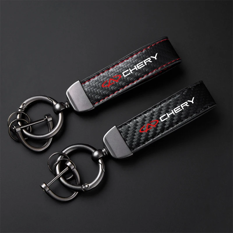 Carbon Leather Car Keychain Chain Key Rings Degree Rotating Horseshoe Rings for Chery Tiggo 2 3 4 5 6 7 8 3X 5X Pro T11 5X Glx 7