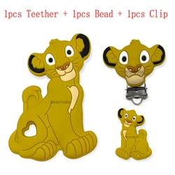 3 uds un juego de clip mordedor de silicona león king simba cuentas focales bebé DIY chupete cadena Clips cuentas pluma juguete accesorios de joyería