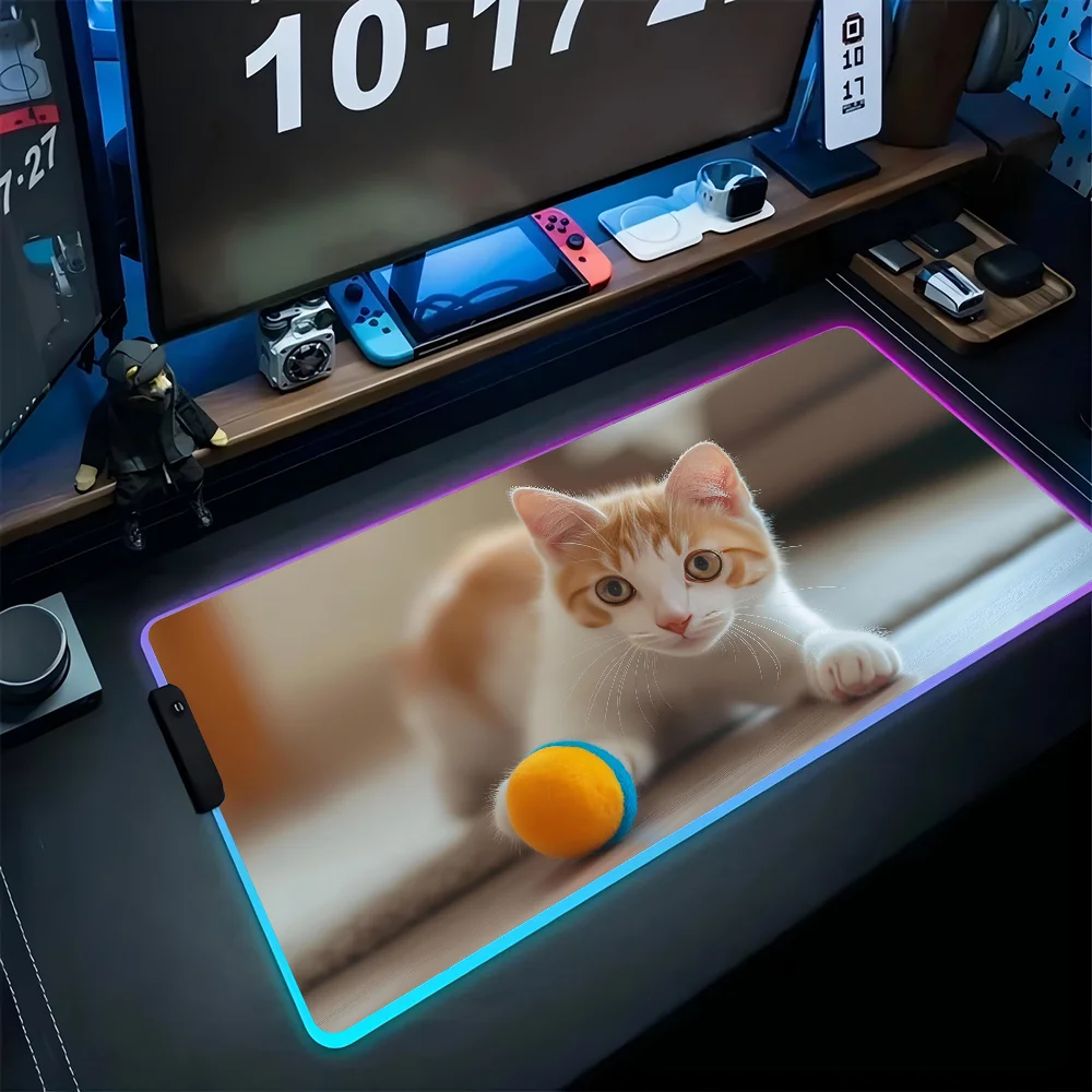 

cute animal cat Mousepad XXL RGB Gaming Mouse Pads HD Black Gamer Accessories Large LED