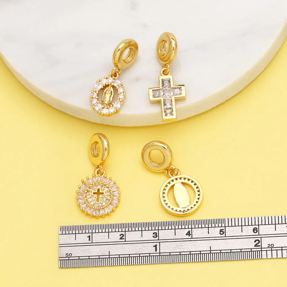 OCESRIO Fashion White Crystal Cross Pendant for Necklaces Copper Gold Plated CZ Virgin Mary Jewelry Making Component pdtb485