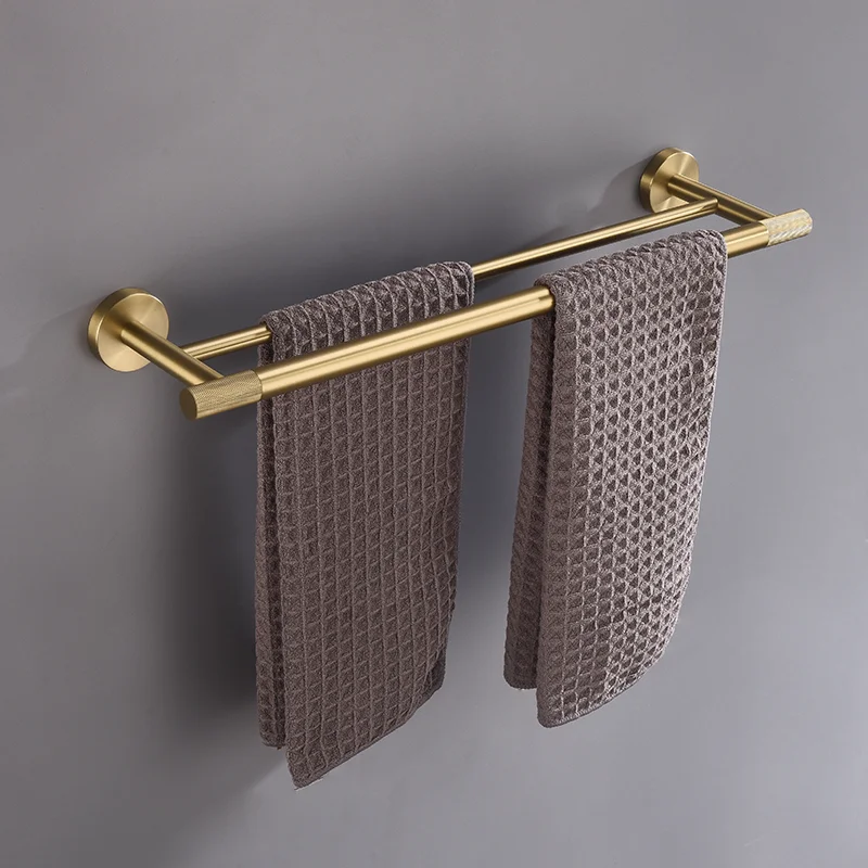 High Quality Wall Mounted Towel Bar Toilet Paper Holder Robe Towel Hooks Brushed Gold Brass Knurling  Bathroom Accessories Kit