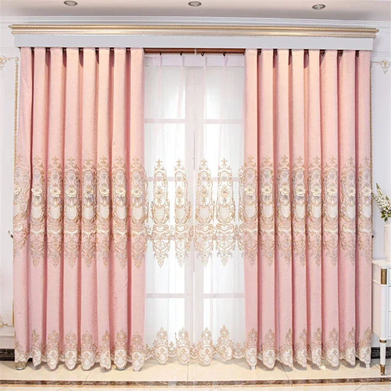 Luxury European Pink Curtains High-end Elegant Window Curtains For Living Dining Room Bedroom Villa Home Study Hotel Apartment