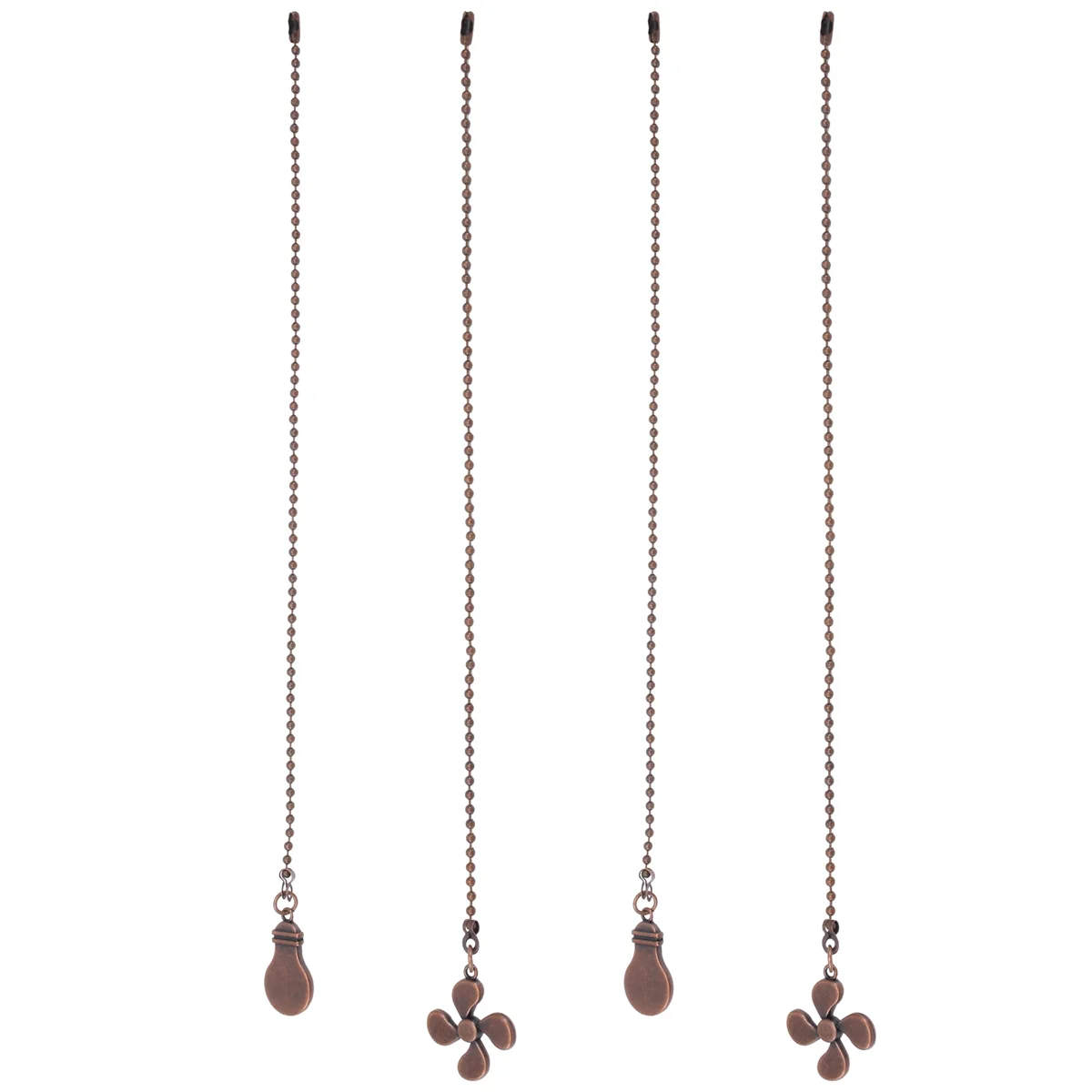 4Pcs Ceiling Fan Pull Chain Set,Bulb and Fan Pattern Pull Chain Extension Fan Pull Chain Pendant 12 Inch (Red Bronze)