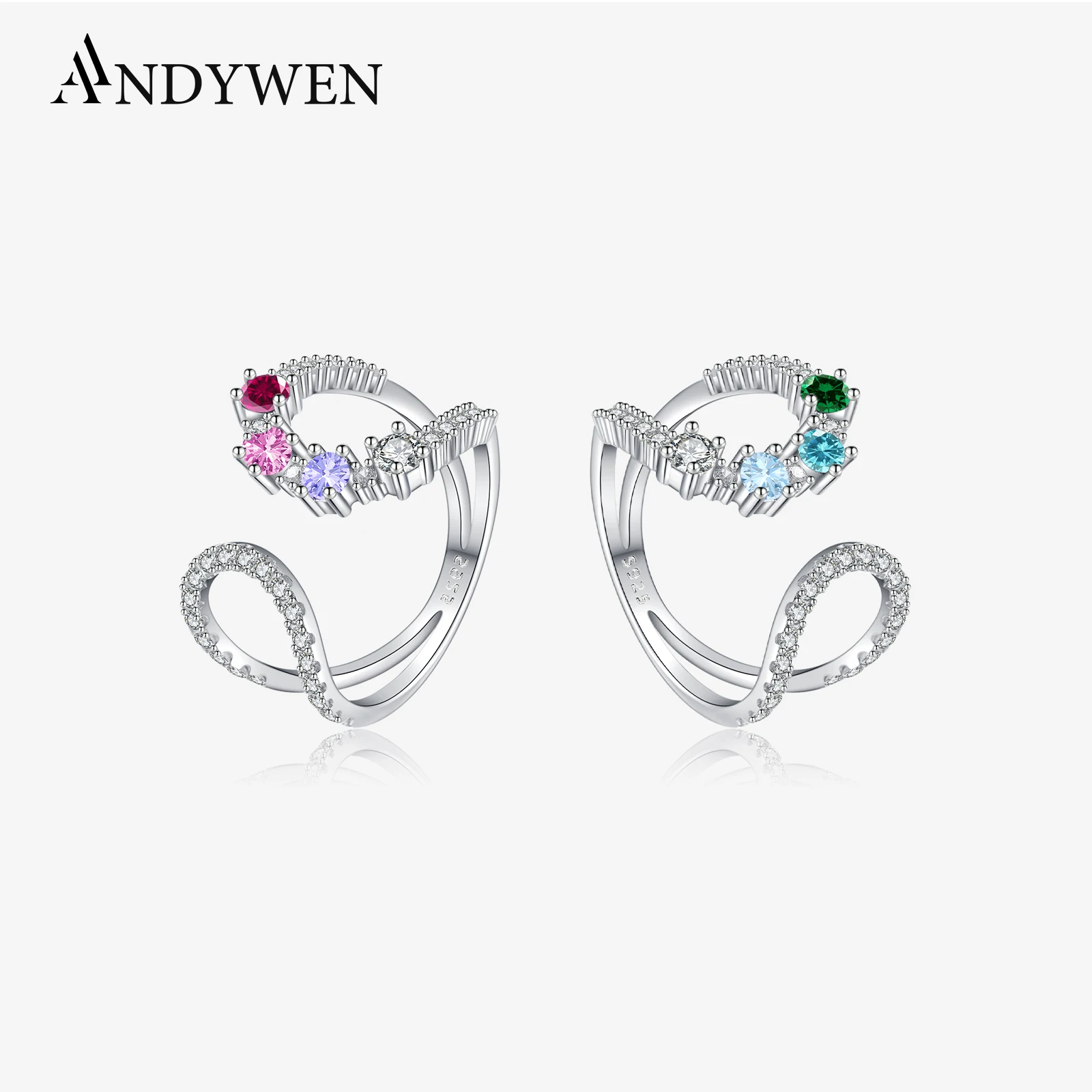 

ANDYWEN 925 Sterling Silver Irregular Hoop Ring with Multicolor Zircon CZ, Modern Chic Elegant Party Jewelry Gift for Women
