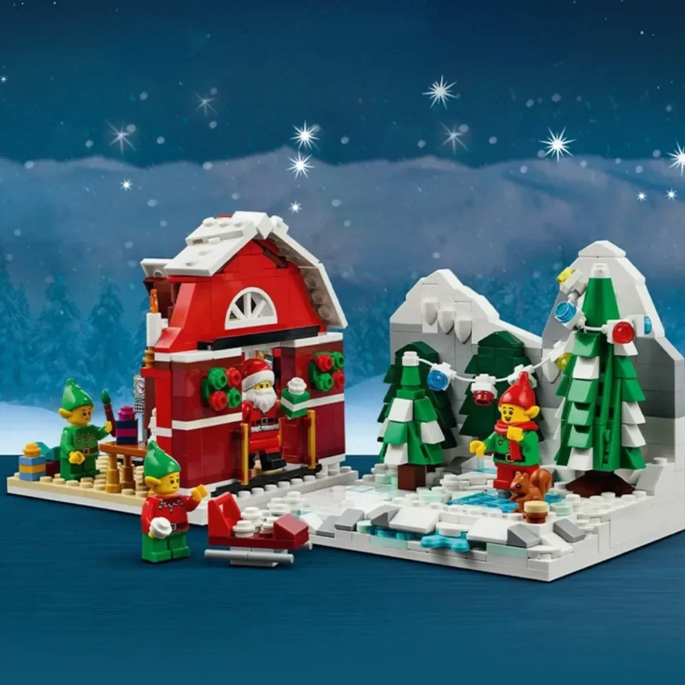 Lego-papai noel edição limitada construção minifigures, edifício brinquedo com um brinquedo móvel, correia transportadora, presente de natal e ano