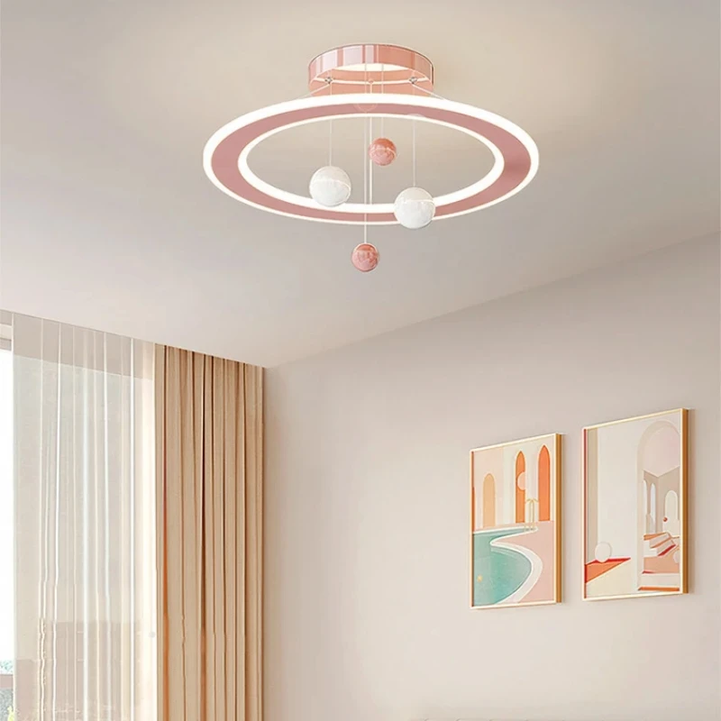 2026 Creative Hanging Ball LED Chandelier Lights Pink Room Chandelier Lamp Romantic Girl PrincessBedroom Pendant Lamps Remote Co