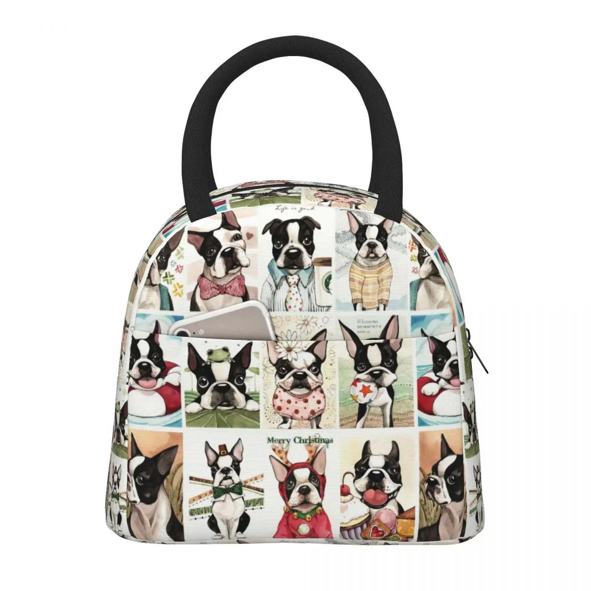 

Cute Boston Terrier Dog Pattern Lunch Bag Women Insulated Kawaii Portable Reusable Waterproof Cute Lunch Bags for Women