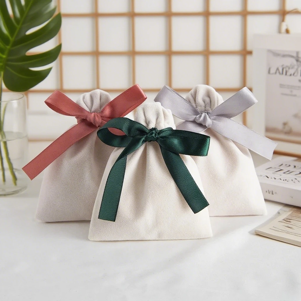 

Newest 5/10pcs Beige Velvet Jewelry Gift Display Bags, Candy Party Gift Travel Drawstring Dust Bags Bolsas De Regal/ Gift Bags