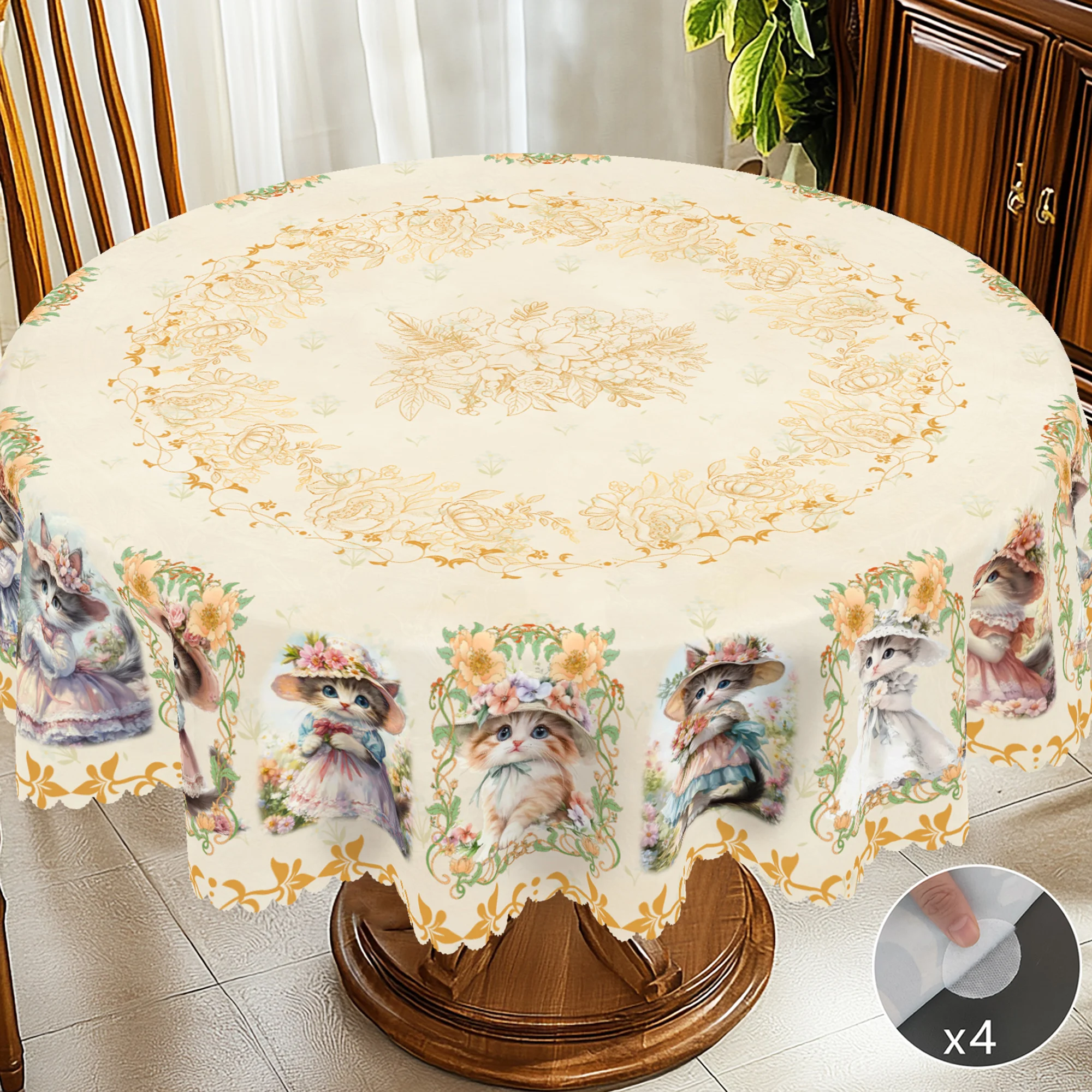 1 Cat Theme Printed Tablecloth, Retro Country Farmhouse Style, Kitten, Flower Pattern Design, Suitable for Camping Style Picnic, Holiday Party, Garden Birthday Party Decoration, Kitchen Accessories, Restaurant Terrace, Tablecloth for Indoor and Outdoor Use, Perfect Gift for Friends, Multiple Sizes Available