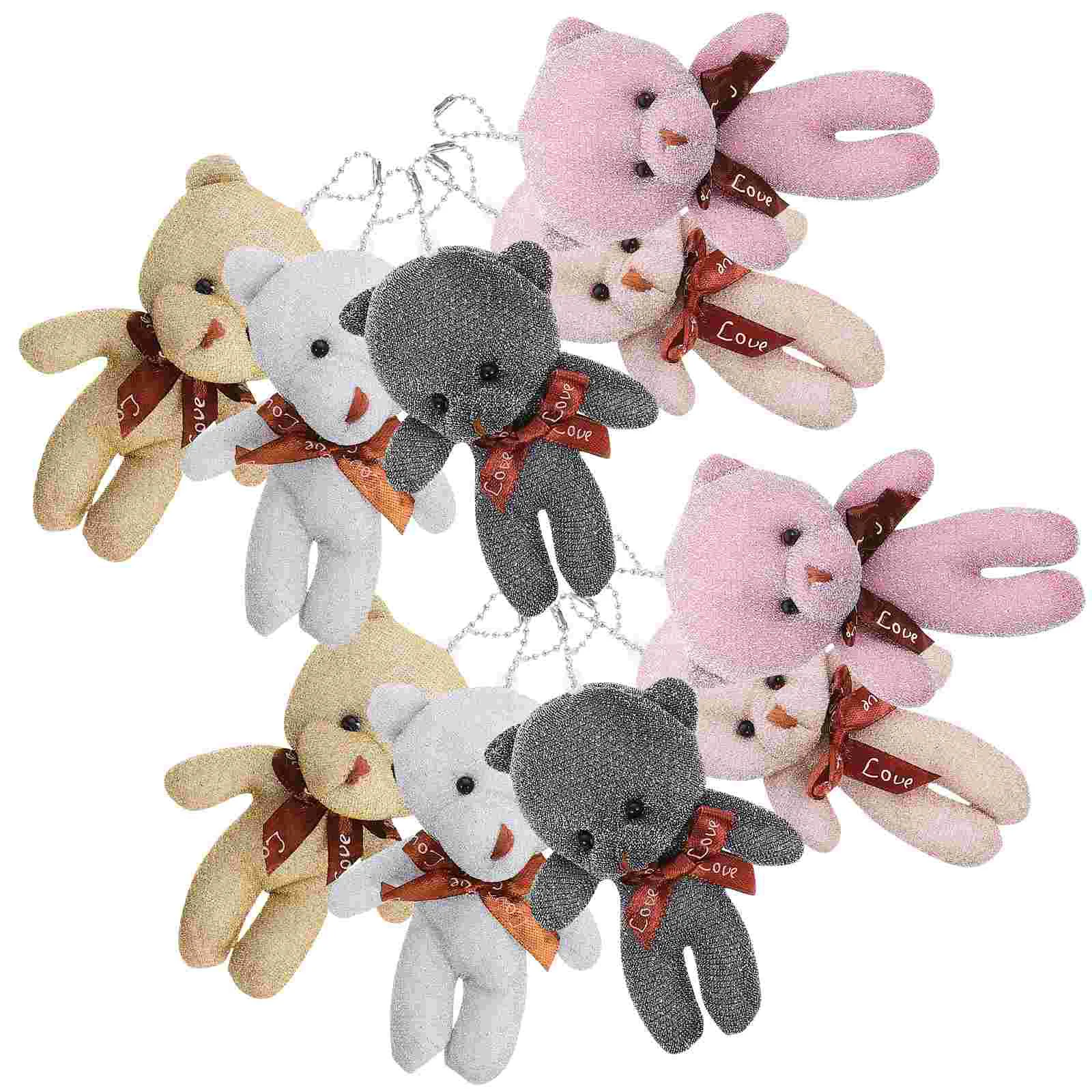 

10 Pcs Bow Tie Bear Plush Toy Mini Plushies Keychain Cute Short Lovely Figurines