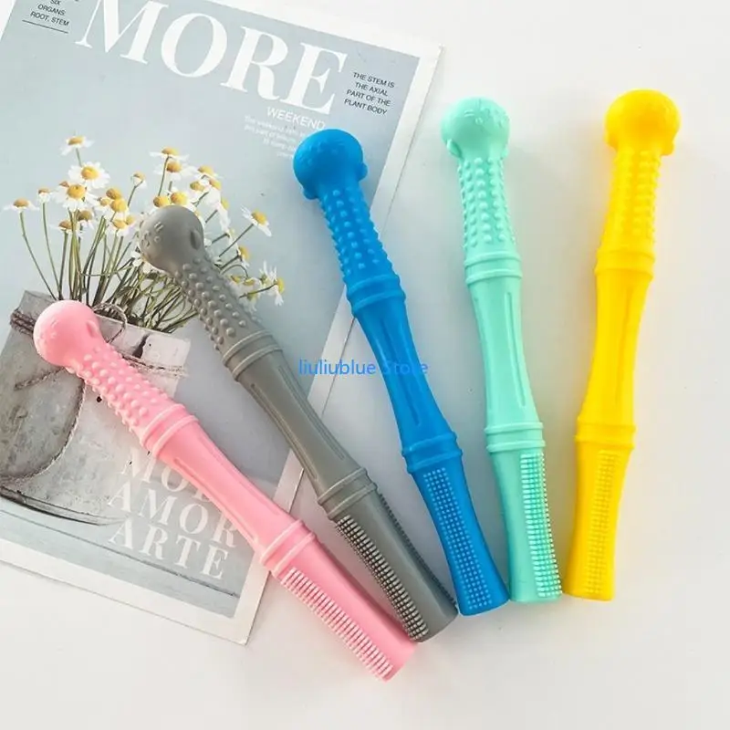 Mainan Sedotan Kunyah untuk Bayi Baru Lahir Mainan Teether Silikon Tumbuh Gigi Bantuan Molar 62CF