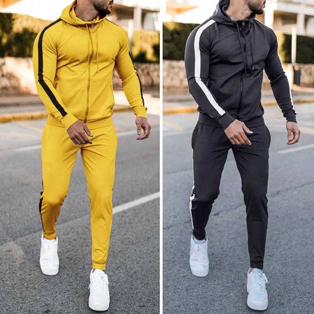 2022 Tracksuit Men 2 Pieces Set Sweatshirt + Sweatpants Sportswear Zipper Hoodies Casual Mens Clothing Ropa Hombre Size S-3XL