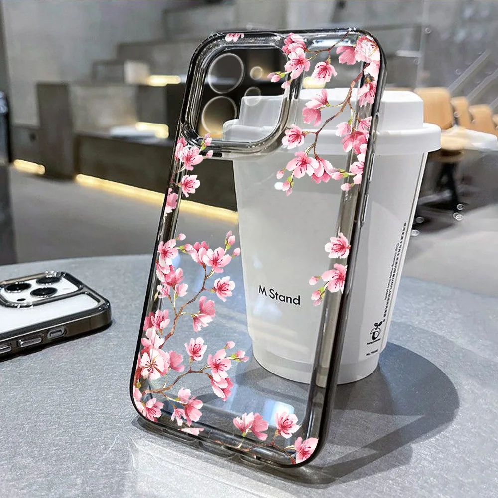 Transparent Flower Phone Case For iPhone 16 Case iPhone 11 12 13 14 15 Pro Max XR X XS 7 8 Plus SE 2 Silicone Shockproof Cover