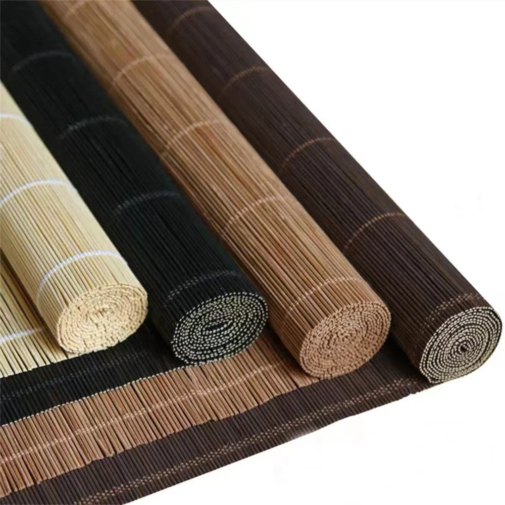Outdoor  Aqumotic Bamboo Curtains With Lifter Roller Decoration For Balcony/Tea room/Garden Shading Wooden Natural Manual Blinds