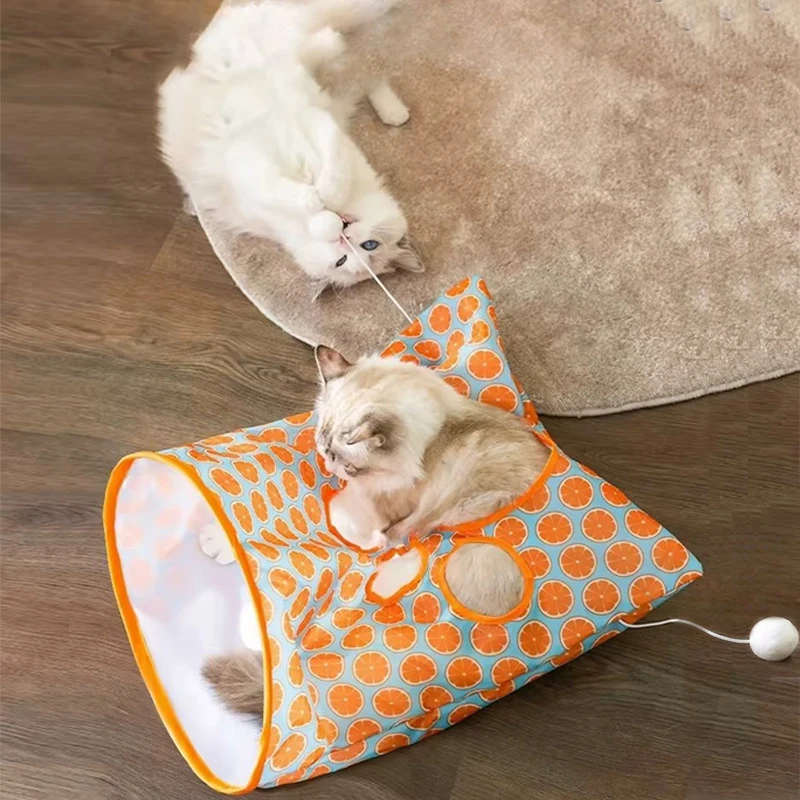 Cats Tunnel Bag Pet Cat Toys Play Tube Kitty Training Interactive Playing Fun Toy Dangling Mouse Crinkle Sounds Tunnel with Ball