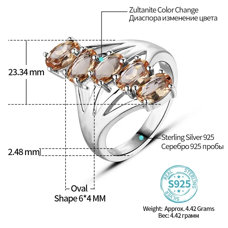 QIBAOKU Zultanite Султанит Color Change Silver Ring for Women Created Diaspore Multi-color Simple Real Silver Rings 2026