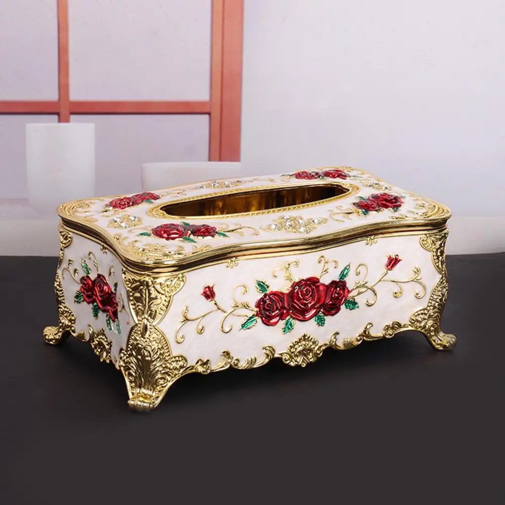 Napkin Storage Box Fall-resistant Rose Golden Edging Tissue Holder Case Container Restaurant Accessory Room Decor Vintage Retro