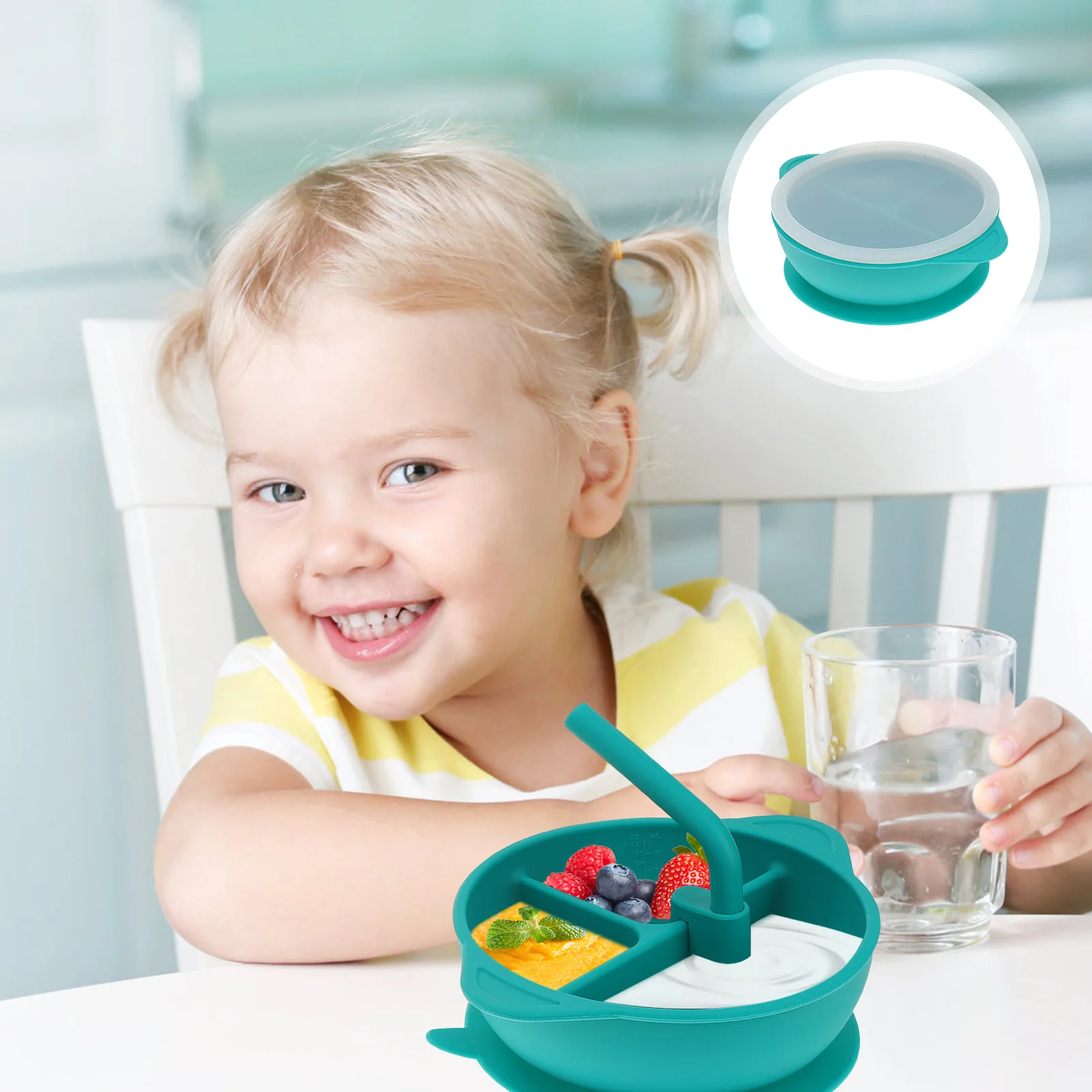 

1Pcs Drop Resistant Silicone Suction Baby Bowl Safe Feeding Plate Rice Dessert Storage Container Kids Dining Table Green