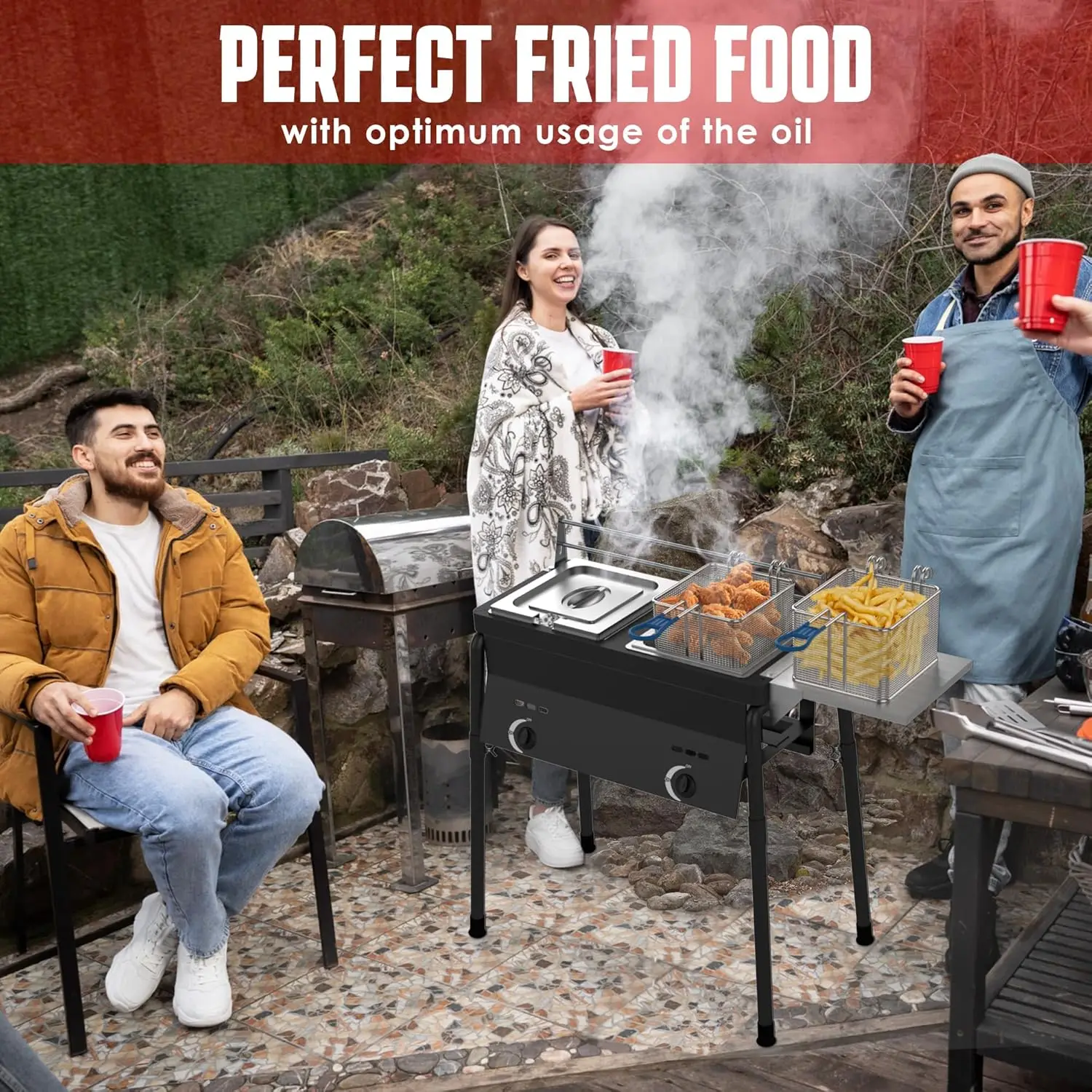 Friggitrice a propano con serbatoio - Grado commerciale, ad alta capacità, con funzionalità di sicurezza - Ideale per ristoranti ed eventi all'aperto