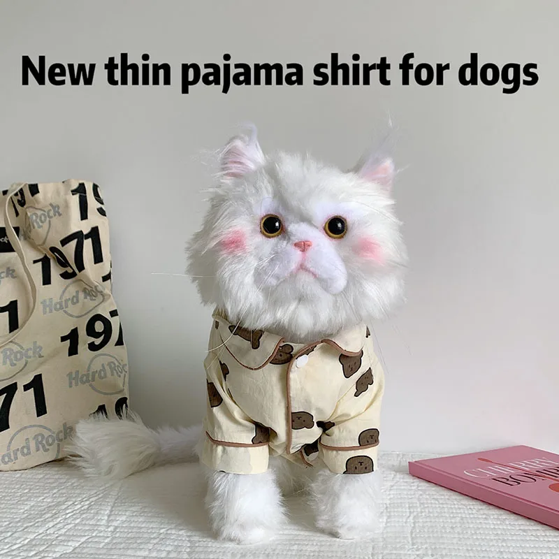 Summer New Dog Pajamas Cotton Shirt Schnauzer Corgi Small Dog Thin Pet Shirt Bear Lapel Pajamas Design Luxury Dog Clothes