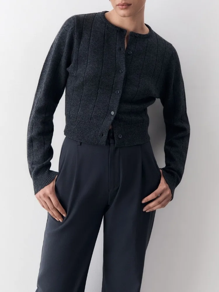 Elegant Knitted Cardigan for Women Fashion Single Breasted Slim Jacket Coat Autumn Long Sleeve Knitwear Tops 2024 Solid Outwear