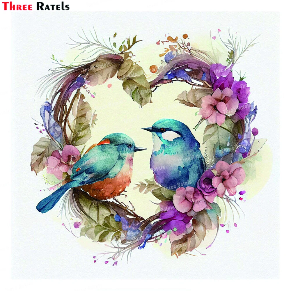 Three Ratels K797 Floral Love Birds Wreath Stickers And Decals For Laptop Luggage Skatebaord Decoration Vinyl Material