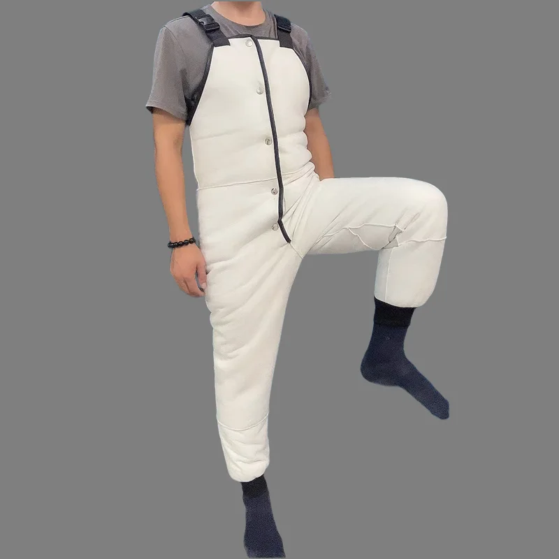 Pantalones de lana gruesa de piel ecológica Original para hombres y mujeres, Protector de espalda de cintura alta, Forro cálido, pantalones de