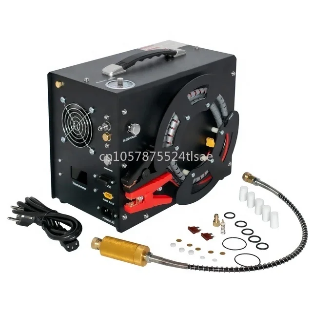 PCP 12v 4500Psi 300Bar 30MPa Portable PCP Air Compressor High Pressure Pump Built-in Power Adapter & Fan Automatic Stop Diving